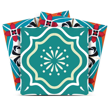 4" X 4" Turq And Terra Cotta Scroll Peel And Stick Removable Tiles HomeRoots