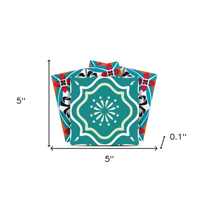 4" X 4" Turq And Terra Cotta Scroll Peel And Stick Removable Tiles HomeRoots