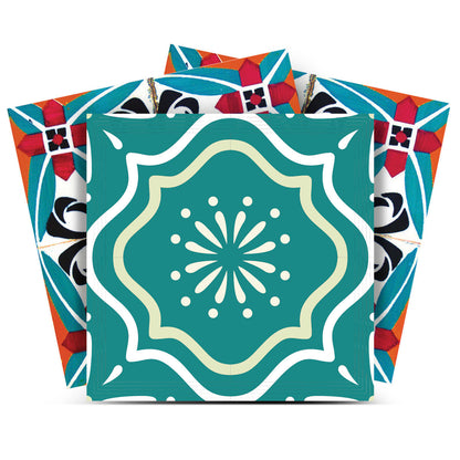 4" X 4" Turq And Terra Cotta Scroll Peel And Stick Removable Tiles HomeRoots