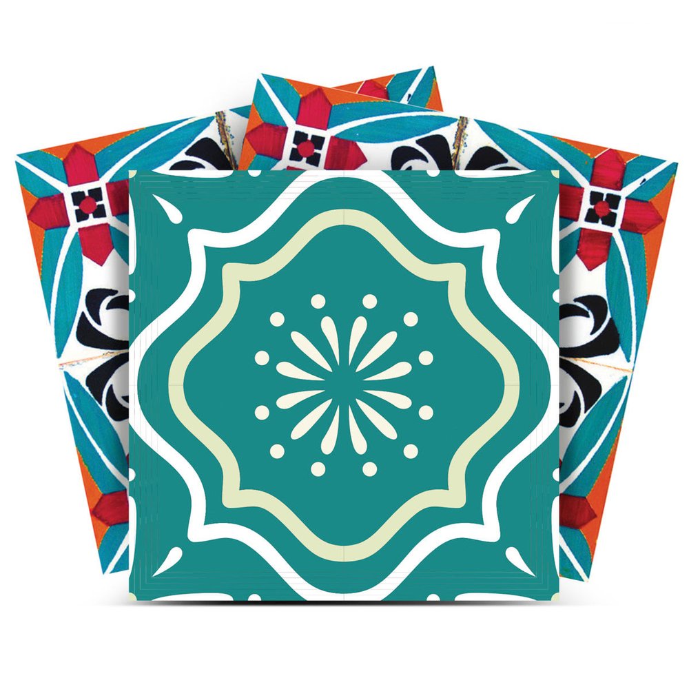 4" X 4" Turq And Terra Cotta Scroll Peel And Stick Removable Tiles HomeRoots