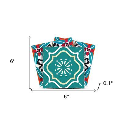 12" x 12" Turquoise Vinyl Arabesque Peel And Stick Removable Tiles HomeRoots