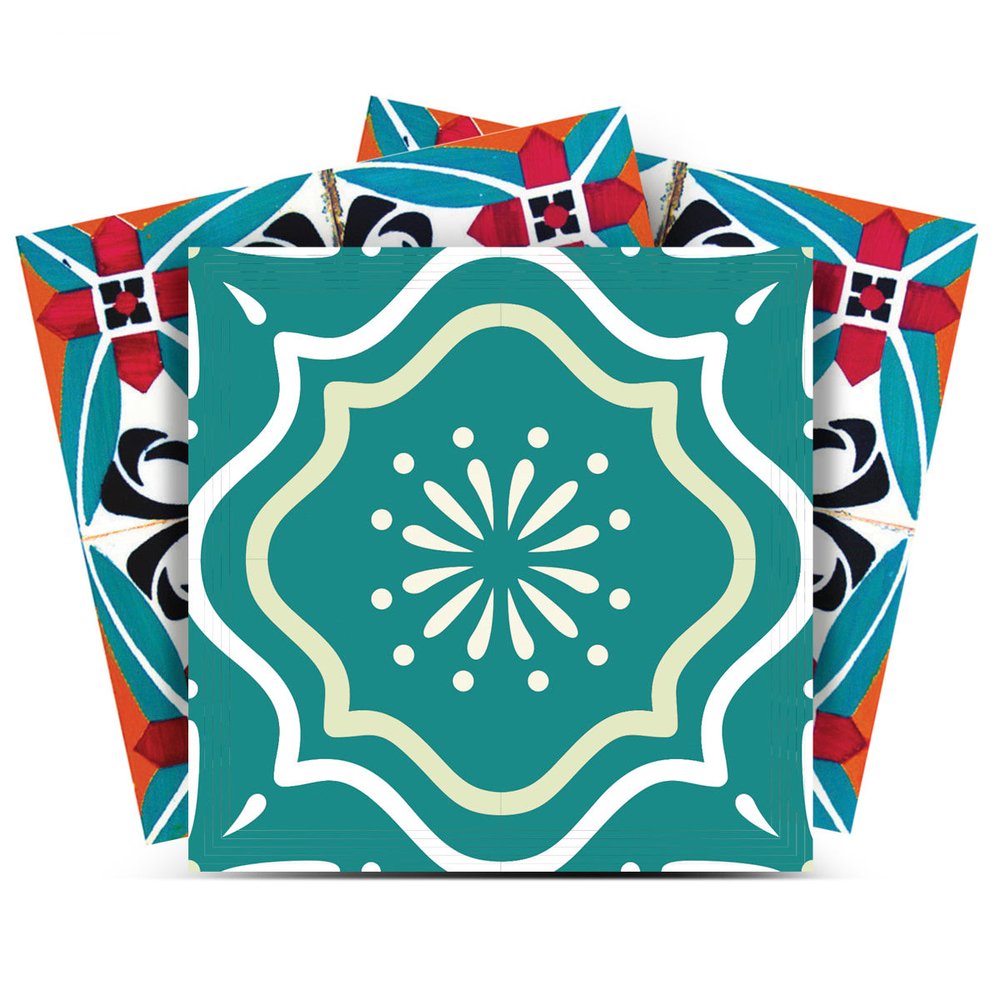 12" x 12" Turquoise Vinyl Arabesque Peel And Stick Removable Tiles HomeRoots