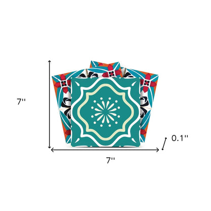 4" X 4" Turq And Terra Cotta Scroll Peel And Stick Removable Tiles HomeRoots