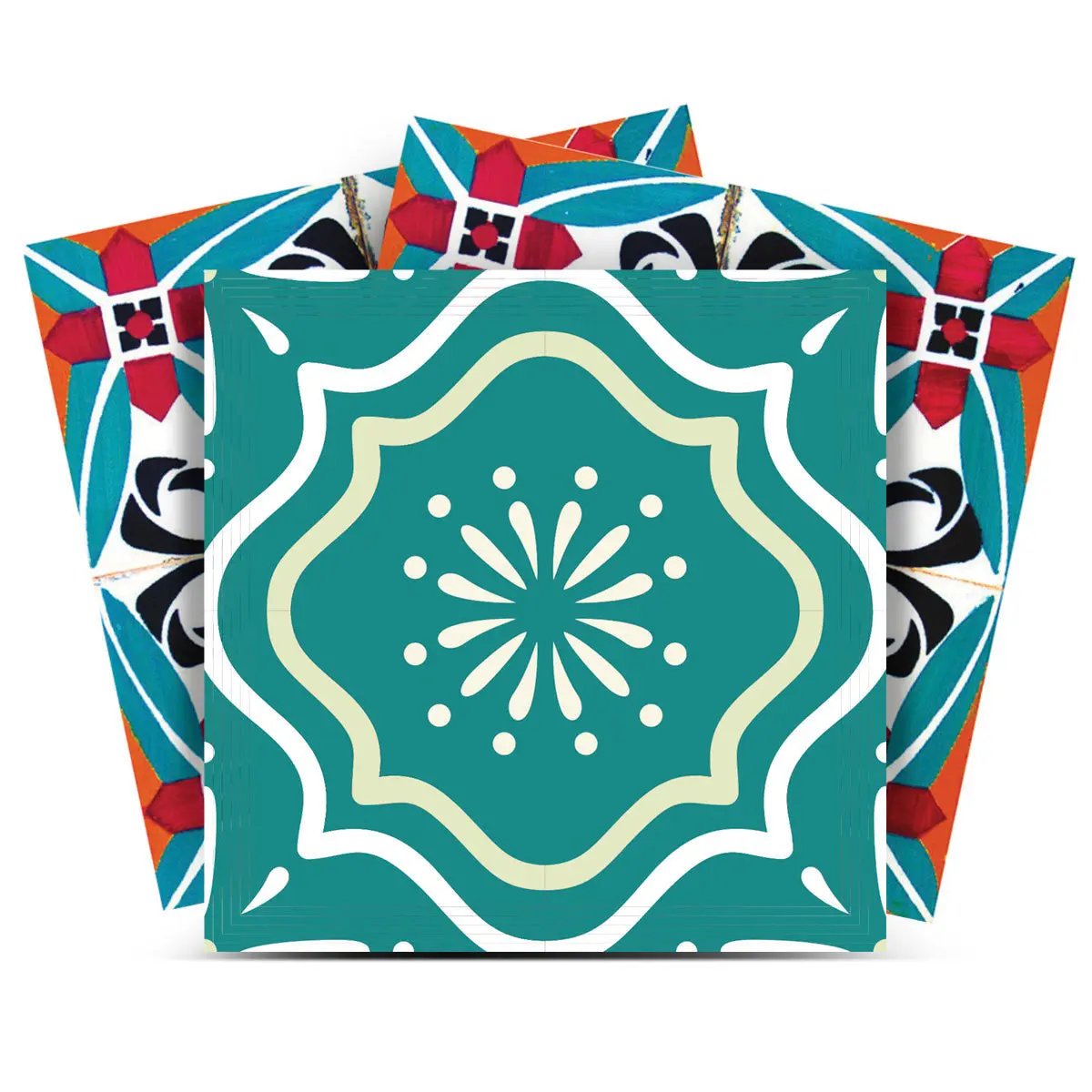 4" X 4" Turq And Terra Cotta Scroll Peel And Stick Removable Tiles HomeRoots