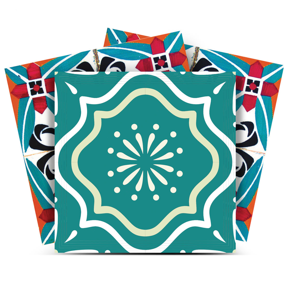 4" X 4" Turq And Terra Cotta Scroll Peel And Stick Removable Tiles HomeRoots