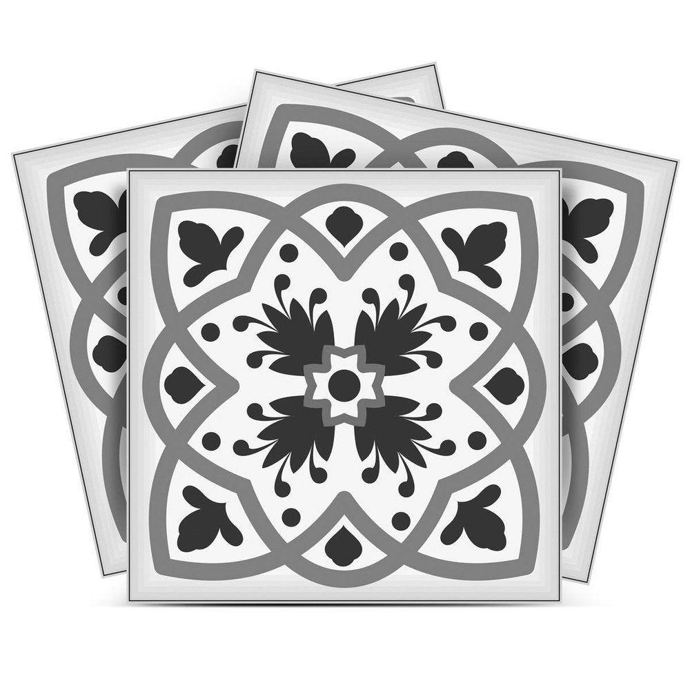 4" X 4" Charcoal And White Scroll Peel And Stick Removable Tiles HomeRoots