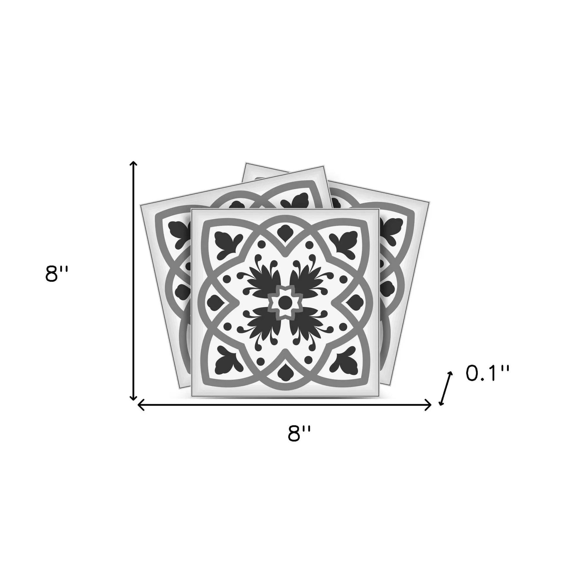 4" X 4" Charcoal And White Scroll Peel And Stick Removable Tiles HomeRoots