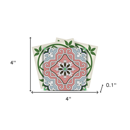 4" X 4" Vintage Green And Taupe Mosaic Peel And Stick Removable Tiles HomeRoots