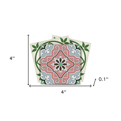 4" X 4" Vintage Green And Taupe Mosaic Peel And Stick Removable Tiles HomeRoots