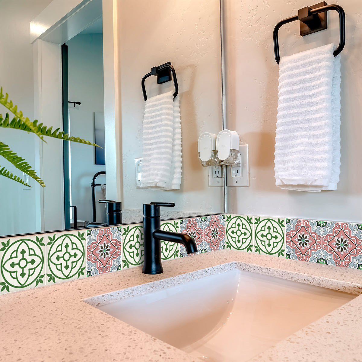 4" X 4" Vintage Green And Taupe Mosaic Peel And Stick Removable Tiles HomeRoots