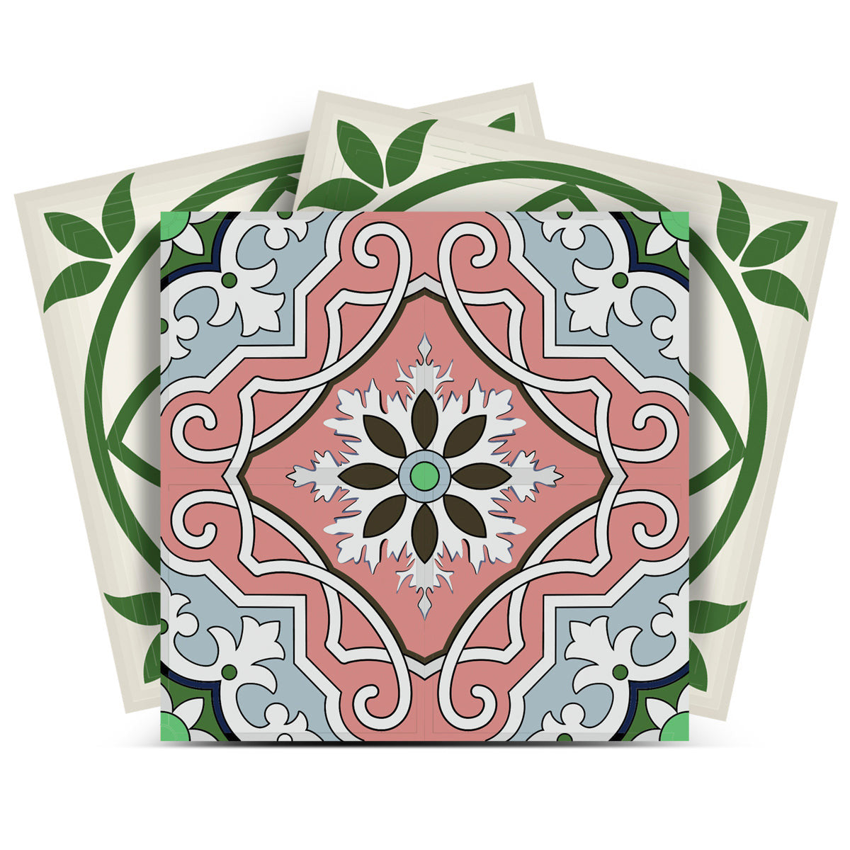 4" X 4" Vintage Green And Taupe Mosaic Peel And Stick Removable Tiles HomeRoots