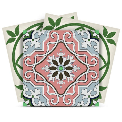 4" X 4" Vintage Green And Taupe Mosaic Peel And Stick Removable Tiles HomeRoots