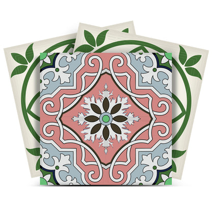 4" X 4" Vintage Green And Taupe Mosaic Peel And Stick Removable Tiles HomeRoots