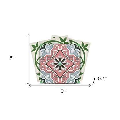 4" X 4" Vintage Green And Taupe Mosaic Peel And Stick Removable Tiles HomeRoots