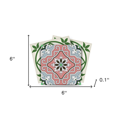 4" X 4" Vintage Green And Taupe Mosaic Peel And Stick Removable Tiles HomeRoots