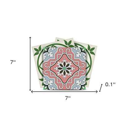 4" X 4" Vintage Green And Taupe Mosaic Peel And Stick Removable Tiles HomeRoots