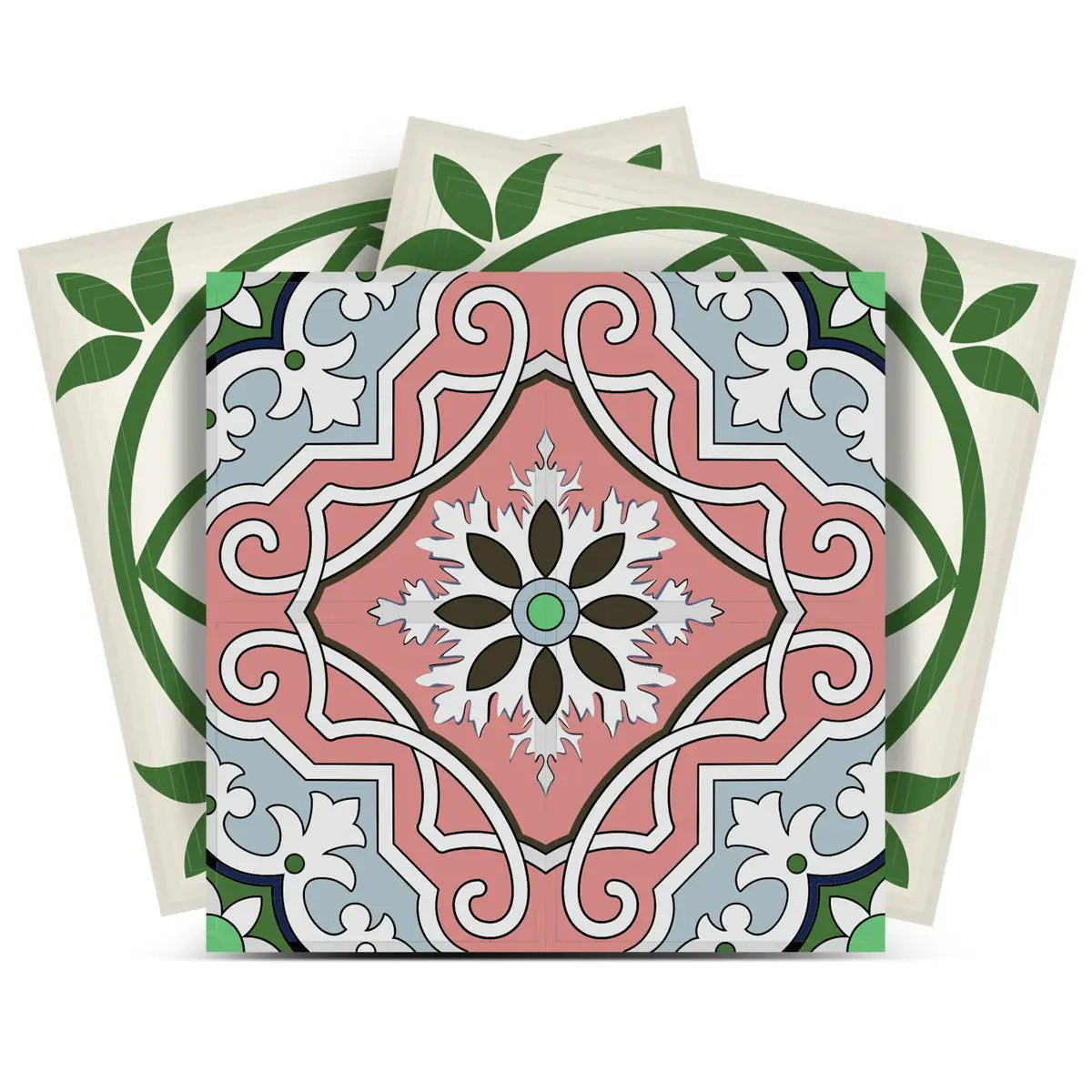 4" X 4" Vintage Green And Taupe Mosaic Peel And Stick Removable Tiles HomeRoots