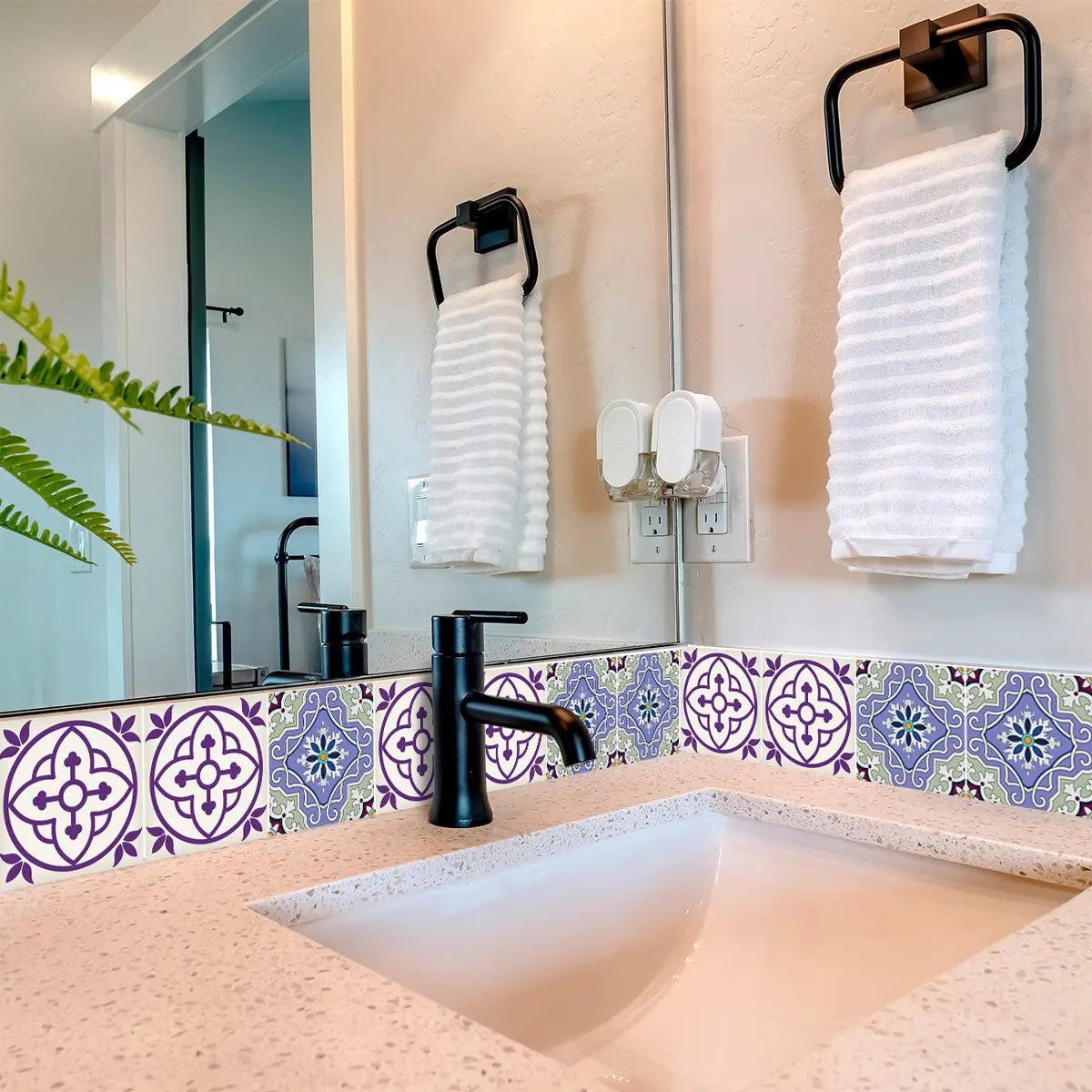 4" X 4" Vintage Purple And Taupe Mosaic Peel And Stick Removable Tiles HomeRoots