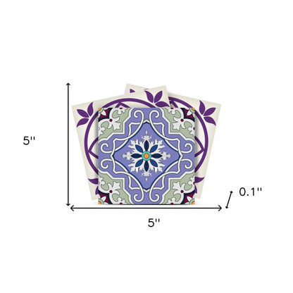 4" X 4" Vintage Purple And Taupe Mosaic Peel And Stick Removable Tiles HomeRoots