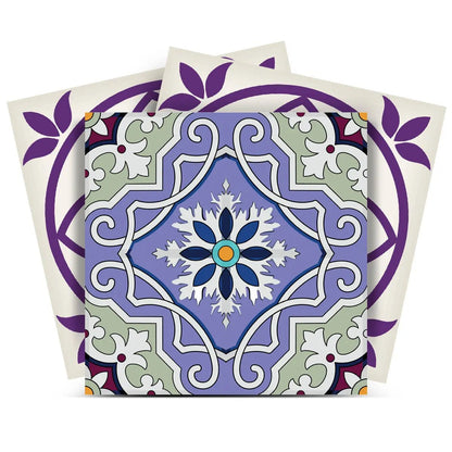 4" X 4" Vintage Purple And Taupe Mosaic Peel And Stick Removable Tiles HomeRoots