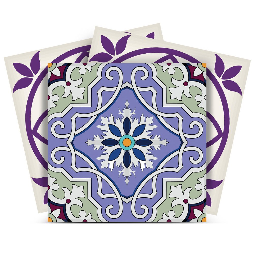 4" X 4" Vintage Purple And Taupe Mosaic Peel And Stick Removable Tiles HomeRoots