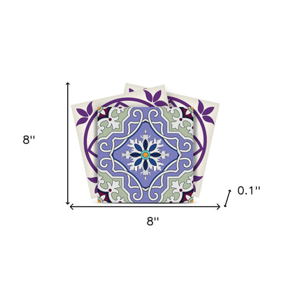 4" X 4" Vintage Purple And Taupe Mosaic Peel And Stick Removable Tiles HomeRoots