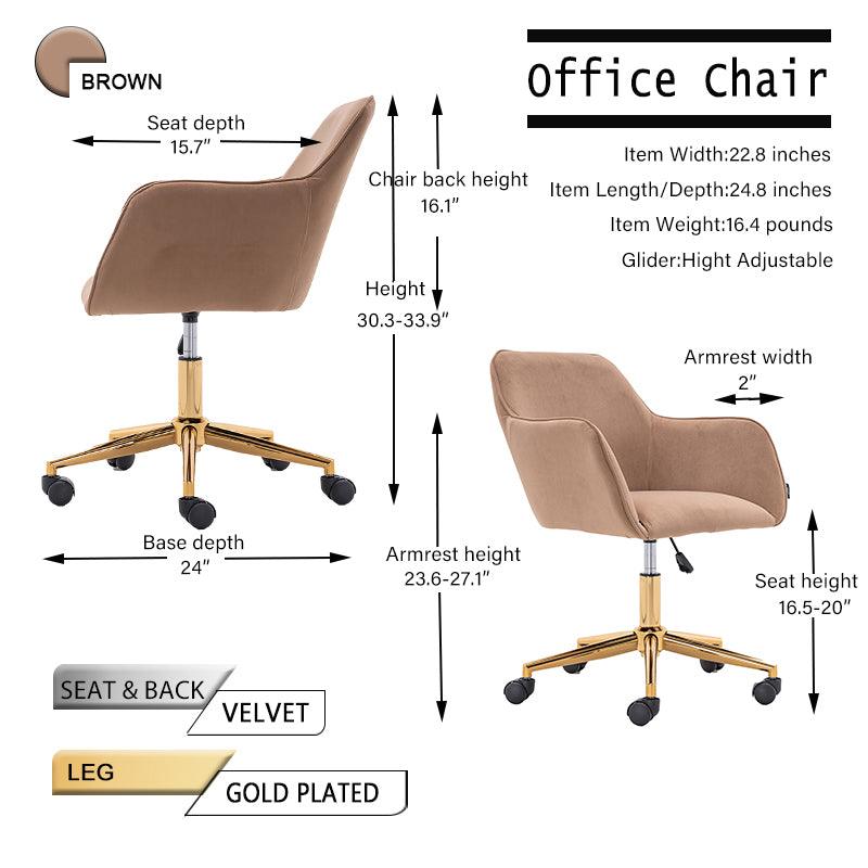 Modern Velvet Fabric Material Adjustable Height 360 revolving Home Office Chair Light Coffee Brown - FurniFindUSA