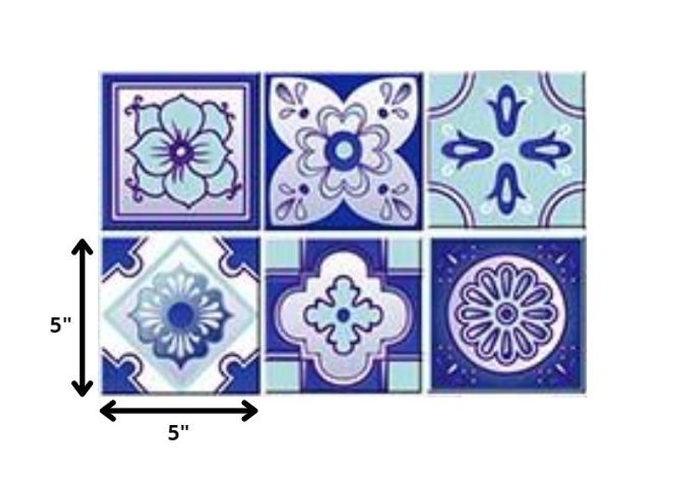 5" X 5" Vintage Turq Blue And White Peel And Stick Removable Tiles HomeRoots