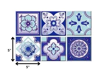 4" X 4" Vintage Turq Blue And White Peel And Stick Removable Tiles