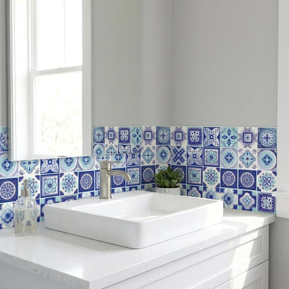 5" X 5" Vintage Turq Blue And White Peel And Stick Removable Tiles HomeRoots