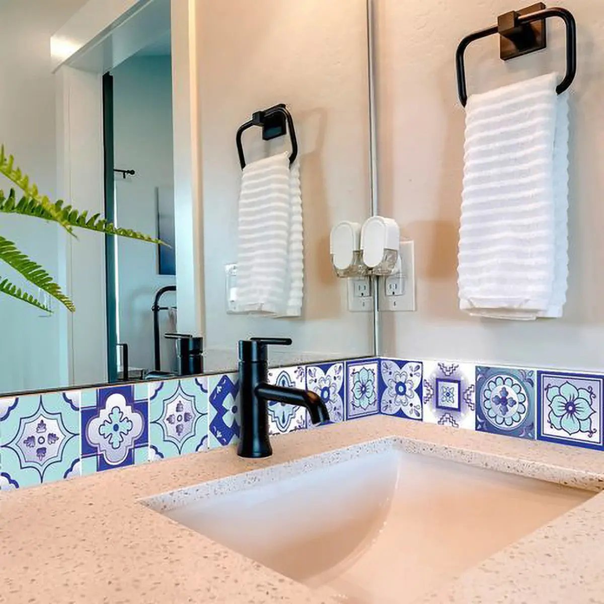 4" X 4" Vintage Turq Blue And White Peel And Stick Removable Tiles HomeRoots