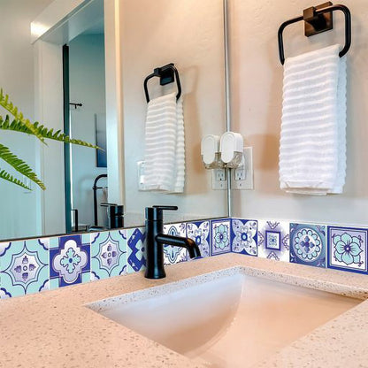 4" X 4" Vintage Turq Blue And White Peel And Stick Removable Tiles HomeRoots