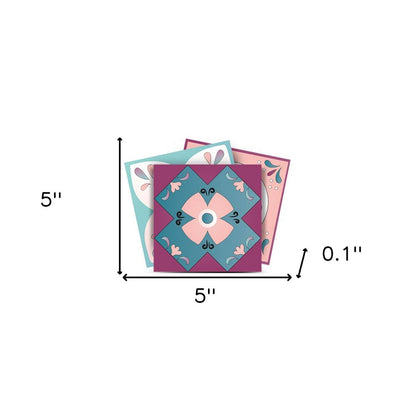 4" X 4" Vintage Turq Blush And Mauve Peel And Stick Removable Tiles HomeRoots