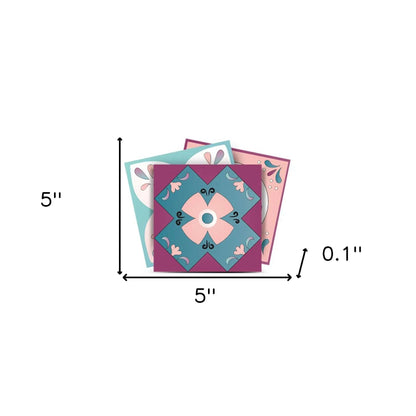 4" X 4" Vintage Turq Blush And Mauve Peel And Stick Removable Tiles HomeRoots