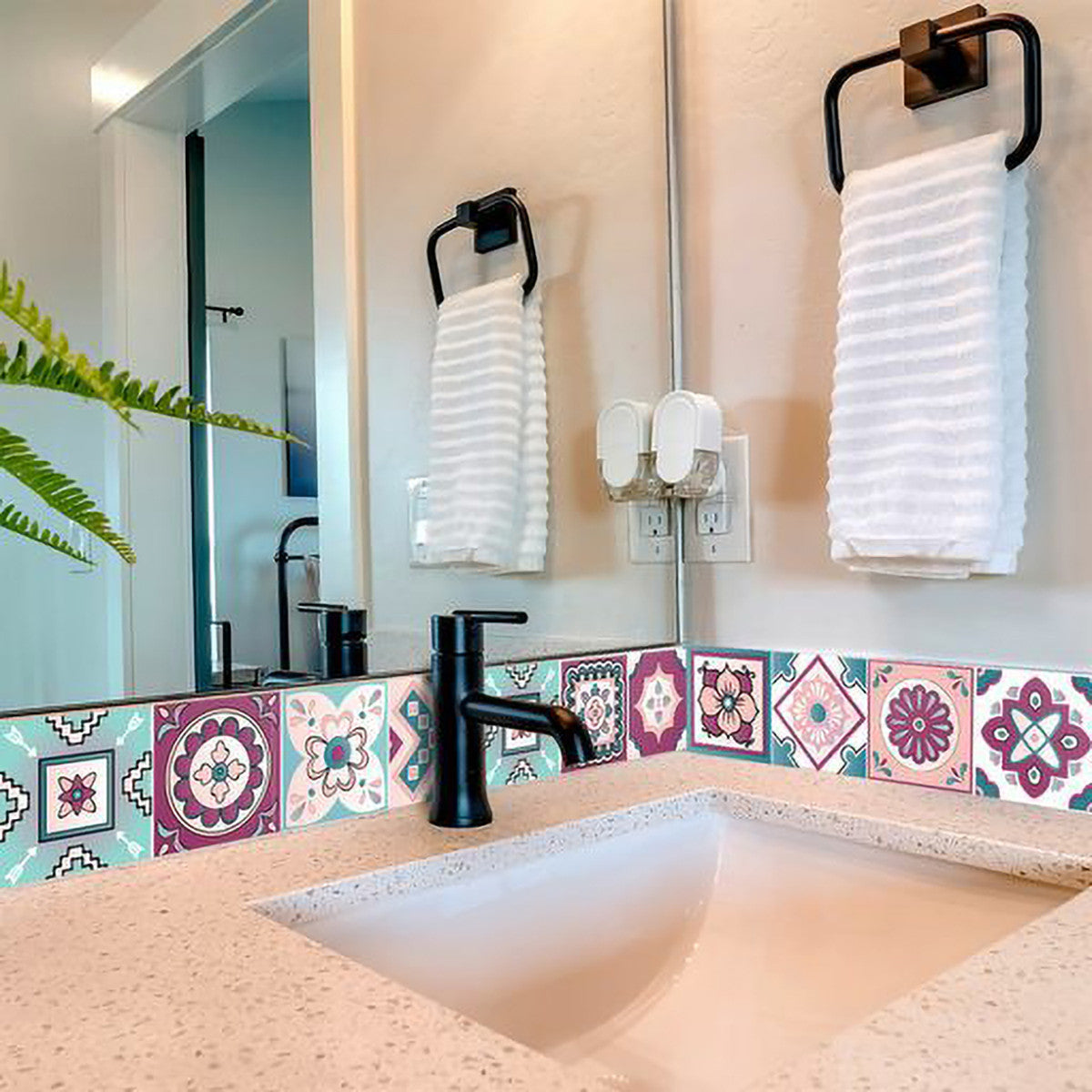 4" X 4" Vintage Turq Blush And Mauve Peel And Stick Removable Tiles HomeRoots