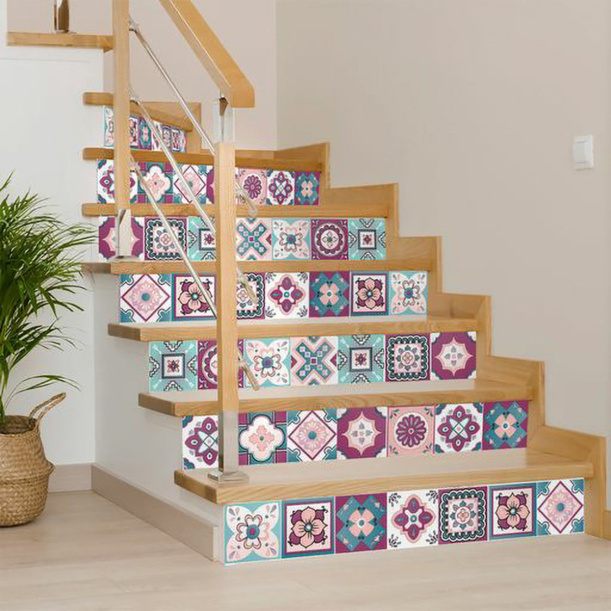 4" X 4" Vintage Turq Blush And Mauve Peel And Stick Removable Tiles HomeRoots