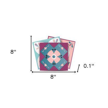 4" X 4" Vintage Turq Blush And Mauve Peel And Stick Removable Tiles HomeRoots