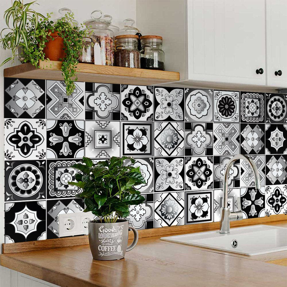 4" X 4" Black White And Gray Mosaic Peel And Stick Removable Tiles HomeRoots
