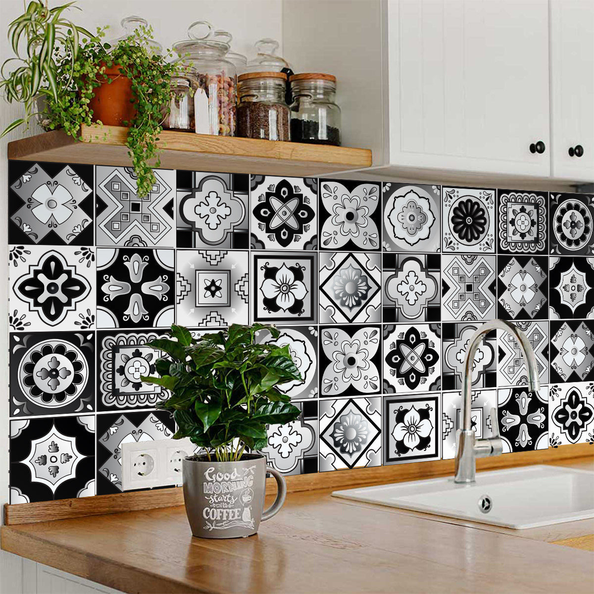 4" X 4" Black White And Gray Mosaic Peel And Stick Removable Tiles HomeRoots