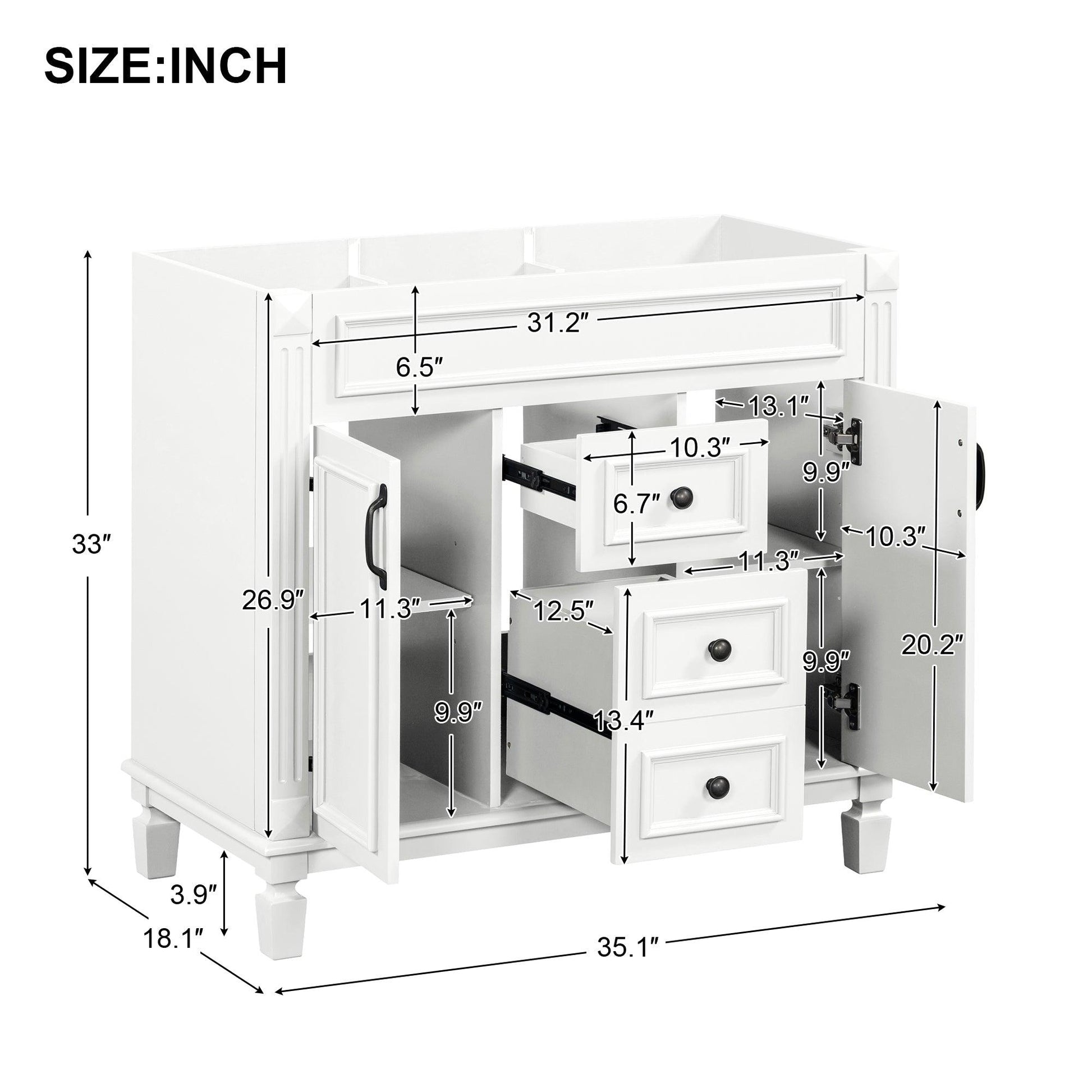 36'' Bathroom Vanity without Top Sink Cabinet only Modern Bathroom Storage Cabinet with 2 Soft Closing Doors and 2 Drawers - FurniFindUSA