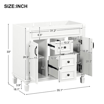 36'' Bathroom Vanity without Top Sink Cabinet only Modern Bathroom Storage Cabinet with 2 Soft Closing Doors and 2 Drawers - FurniFindUSA