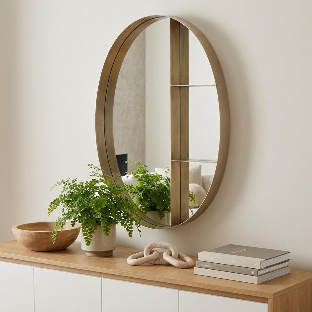 34" Bronze Oval Steel Framed Accent Mirror HomeRoots