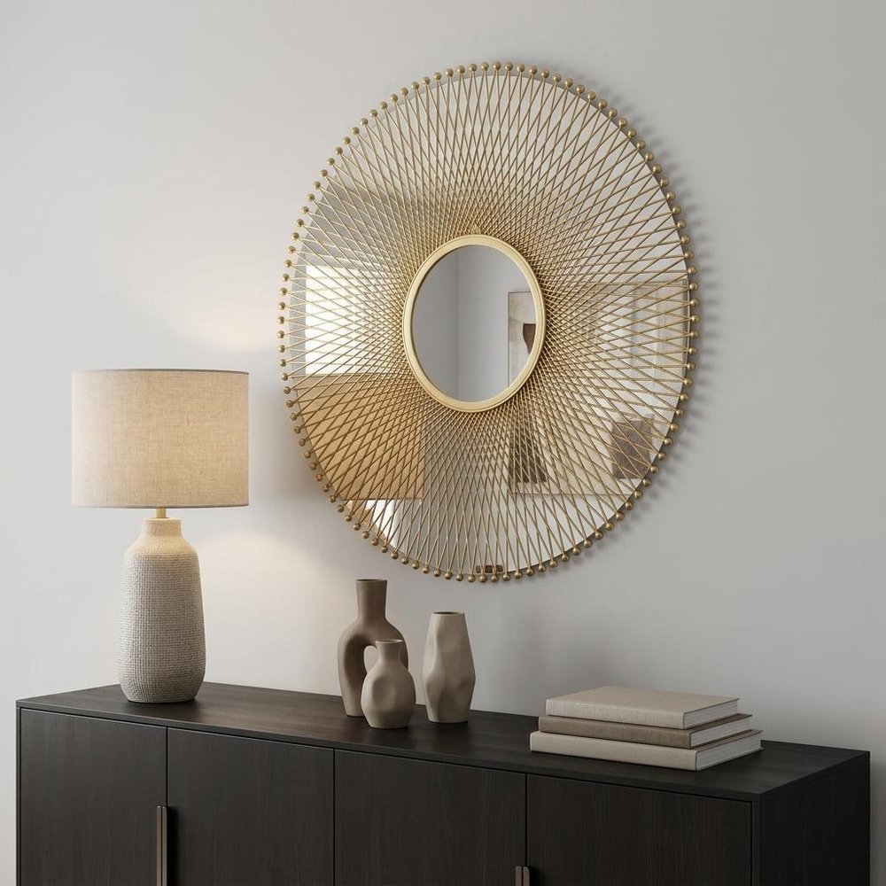 35" Gold Round Iron Framed Accent Mirror — view 7