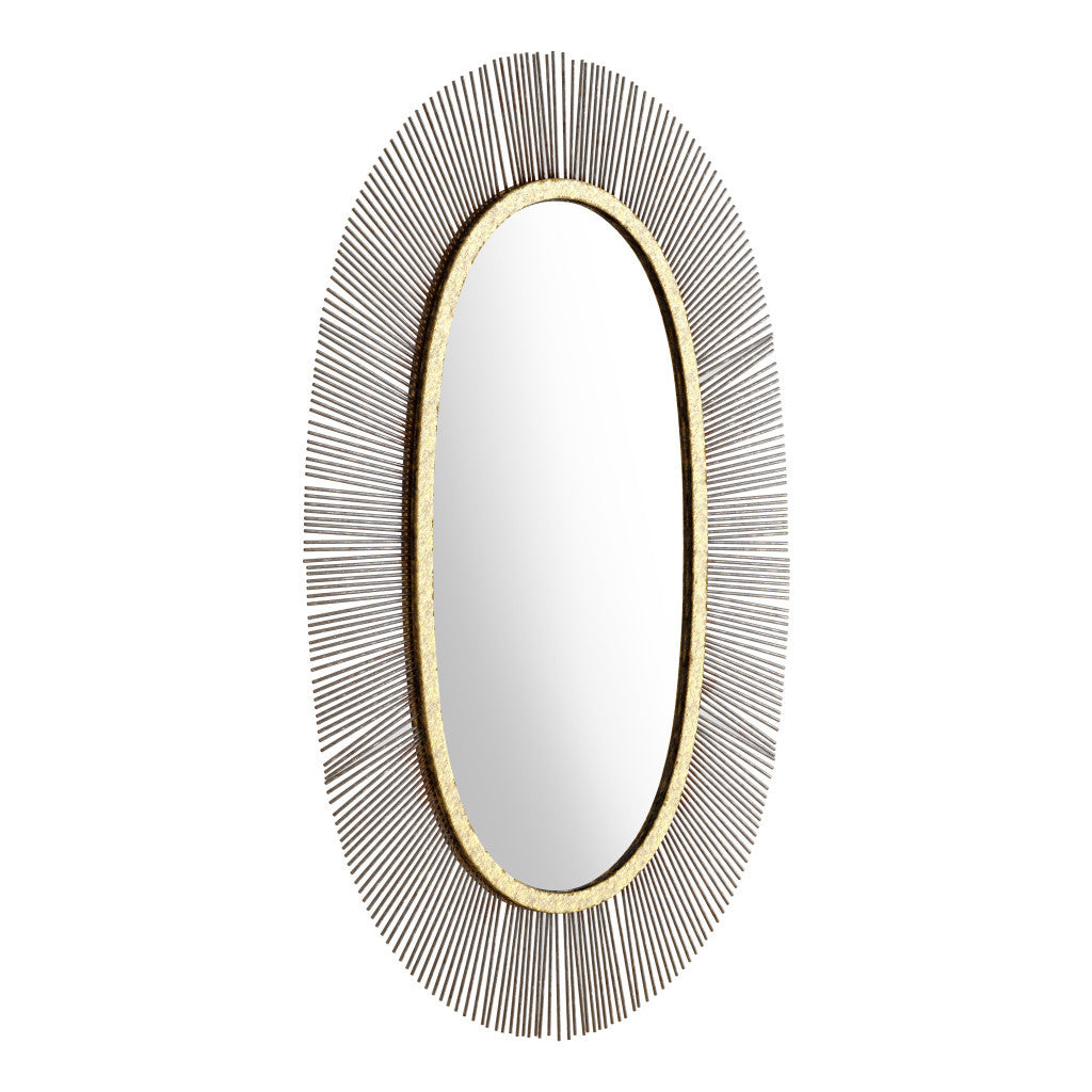 38" Black And Gold Oval Iron Framed Accent Mirror