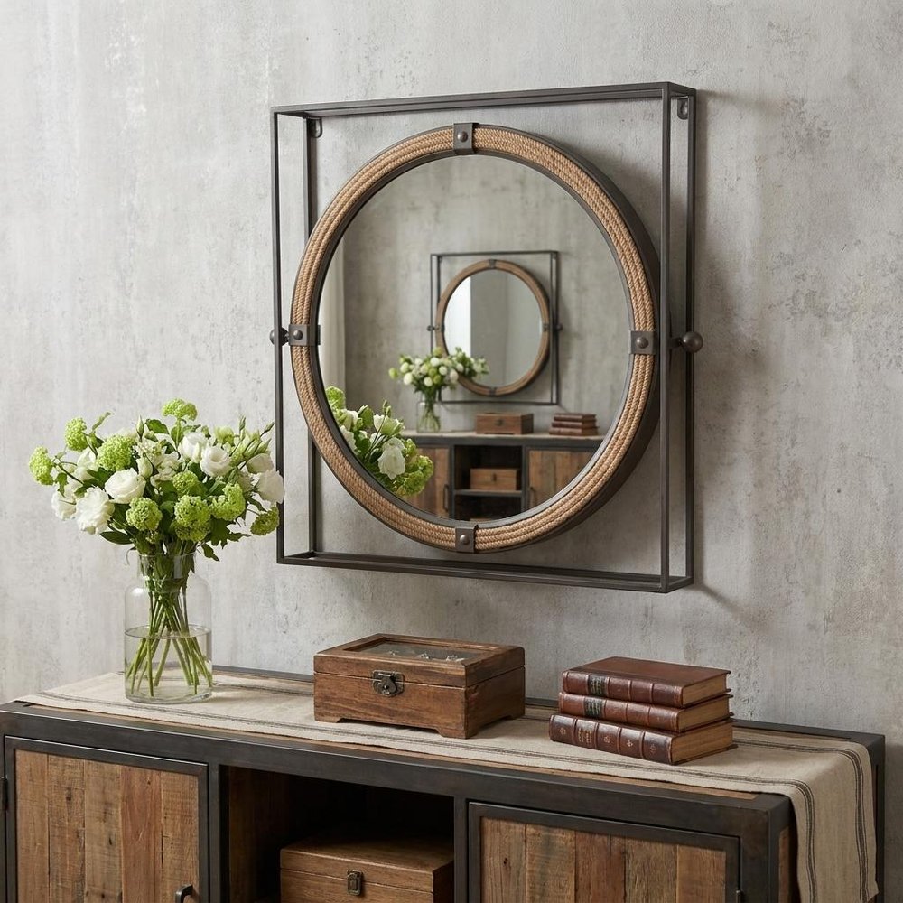 22" Gray Square Steel Framed Accent Mirror HomeRoots