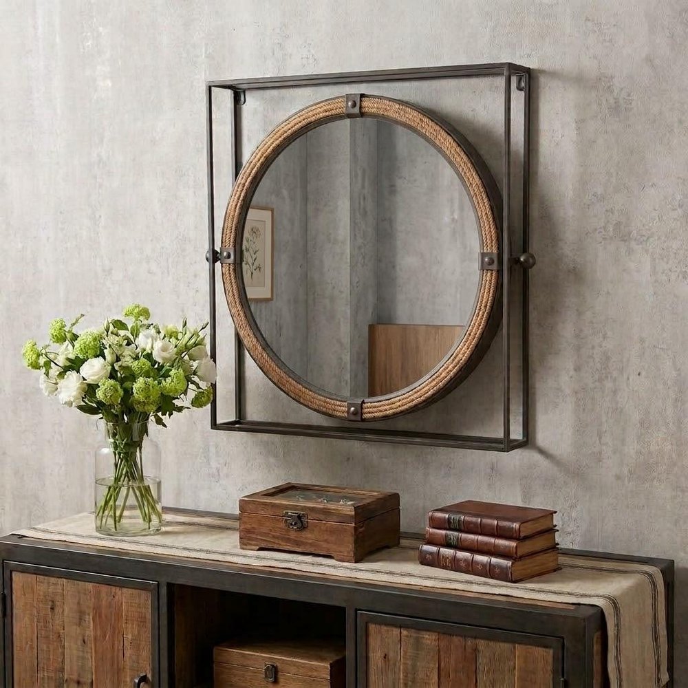 22" Gray Square Steel Framed Accent Mirror — view 9