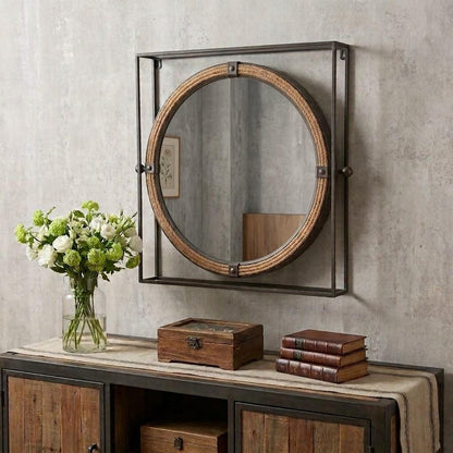 22" Gray Square Steel Framed Accent Mirror