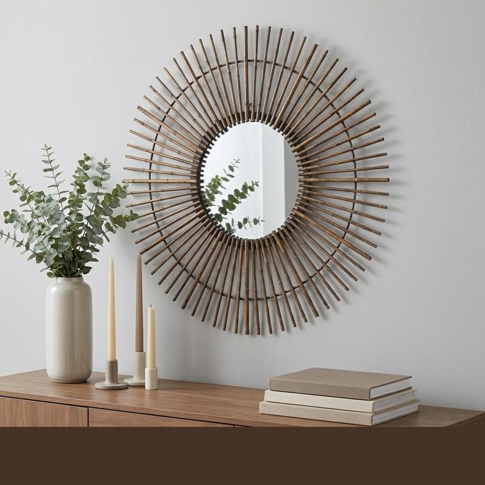 32" Gold Steel Sunburst Framed Accent Mirror HomeRoots