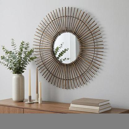 32" Gold Steel Sunburst Framed Accent Mirror HomeRoots