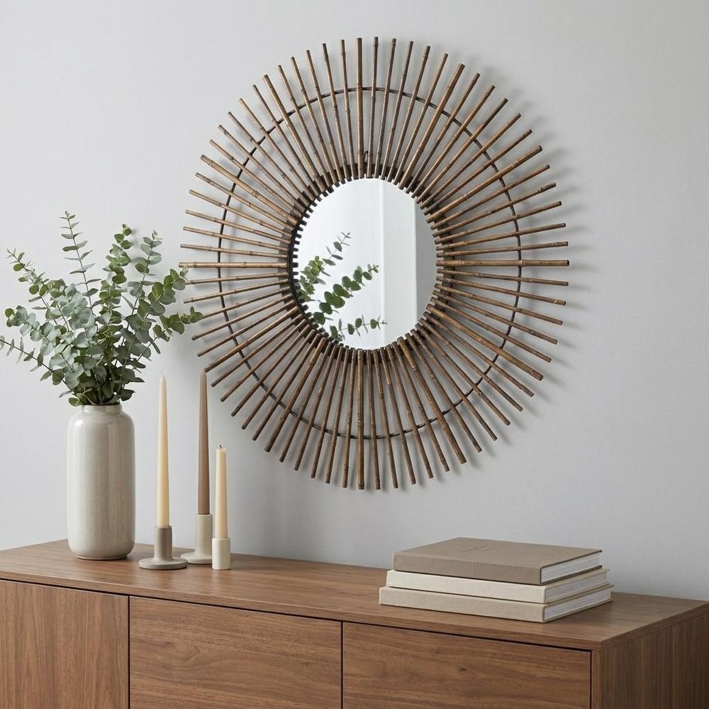 32" Gold Steel Sunburst Framed Accent Mirror HomeRoots